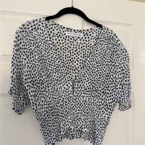 Faithfull the Brand White Top with Navy Floral Print